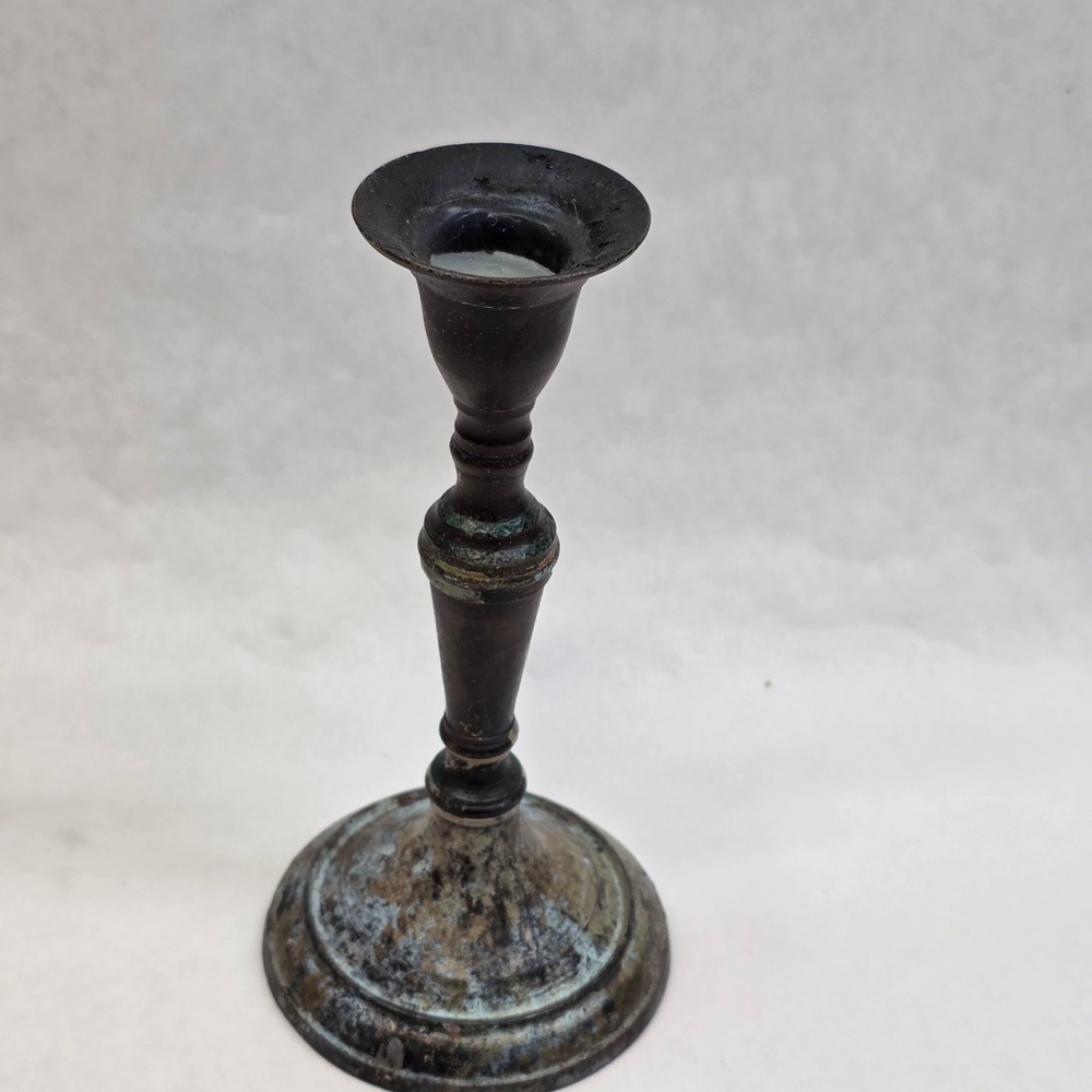 Vintage Brass Candlestick 6.5" Dark Bronze, Heavy Patina